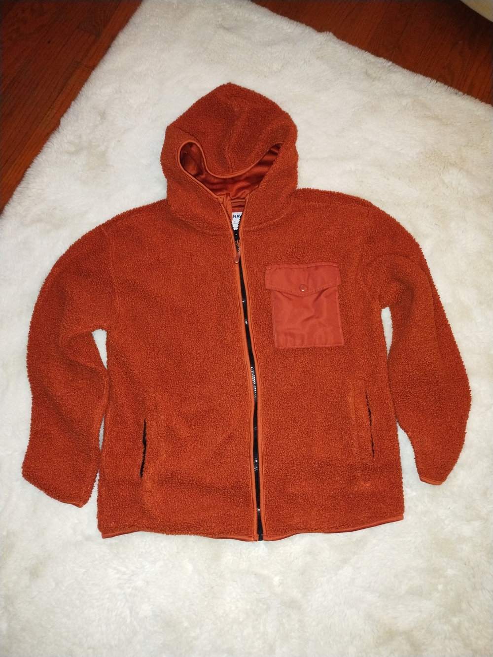 Old Navy Rust Orange Hooded Sherpa Bomber Jacket